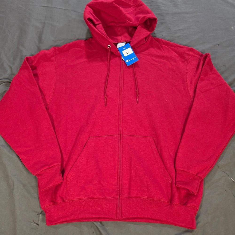 Champion Mens Powerblend Full Zip Hoodie Red Fleece Sweatshirt Large NWT